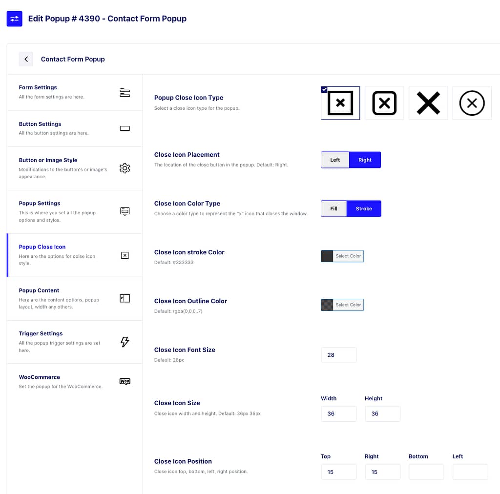 Design the close button popup for Contact Form 7