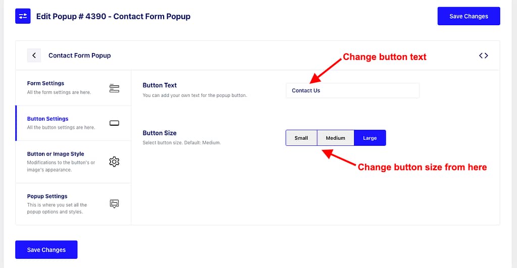 Change button settings on WPB Form Popup