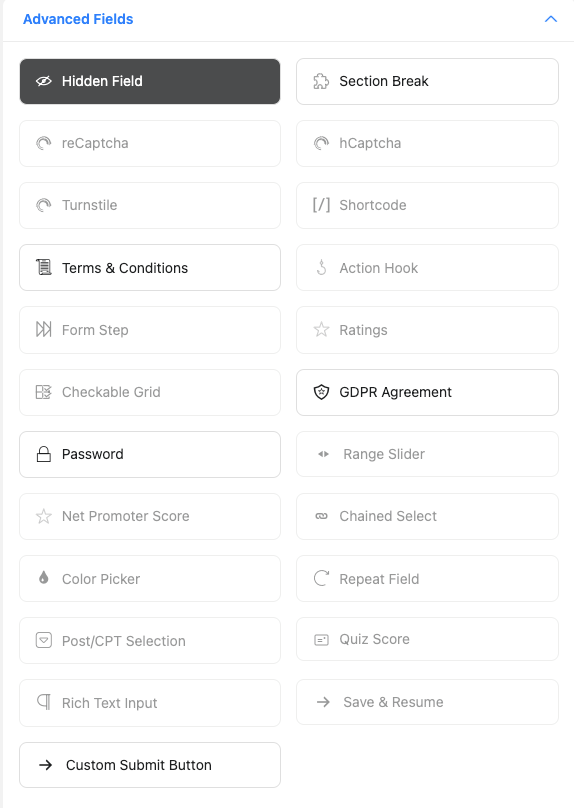 Advanced fields by Fluent Forms